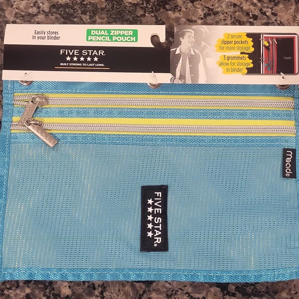 Five Star Aqua and Lime Pencil Pouchnew With Tags